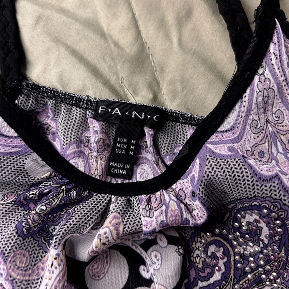 Y2K Paisley Polka Dot Tank Top Sleeveless Purple Gray Blouse M - Picture 5 of 5